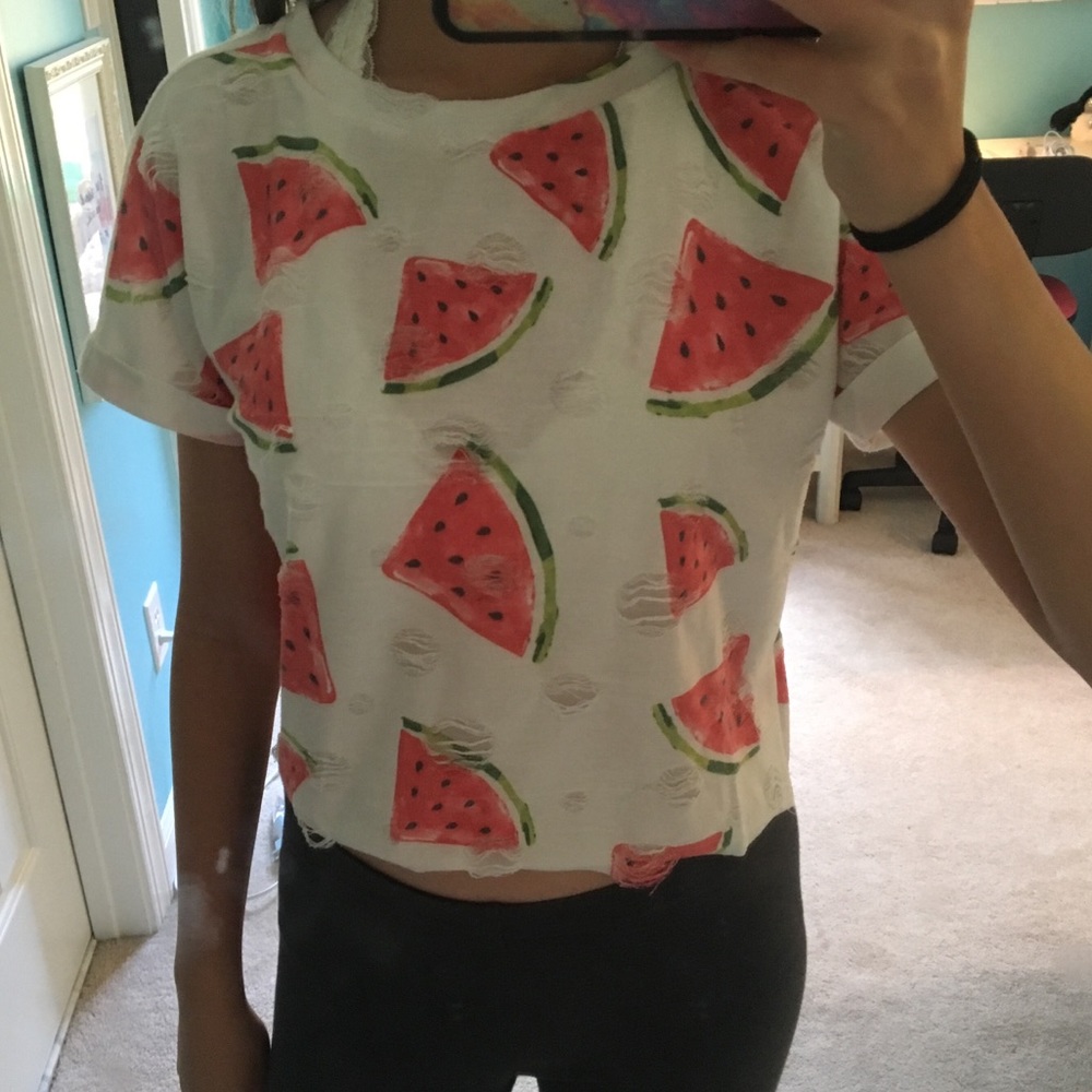 women’s white watermelon print crop top